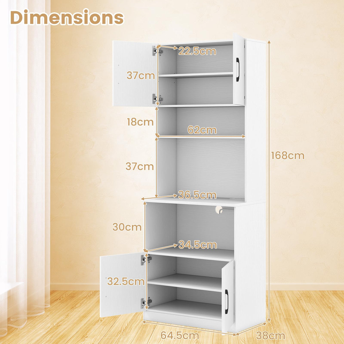 Giantex Pantry Cabinet with Power Outlets, Freestanding Narrow Kitchen Hutch
