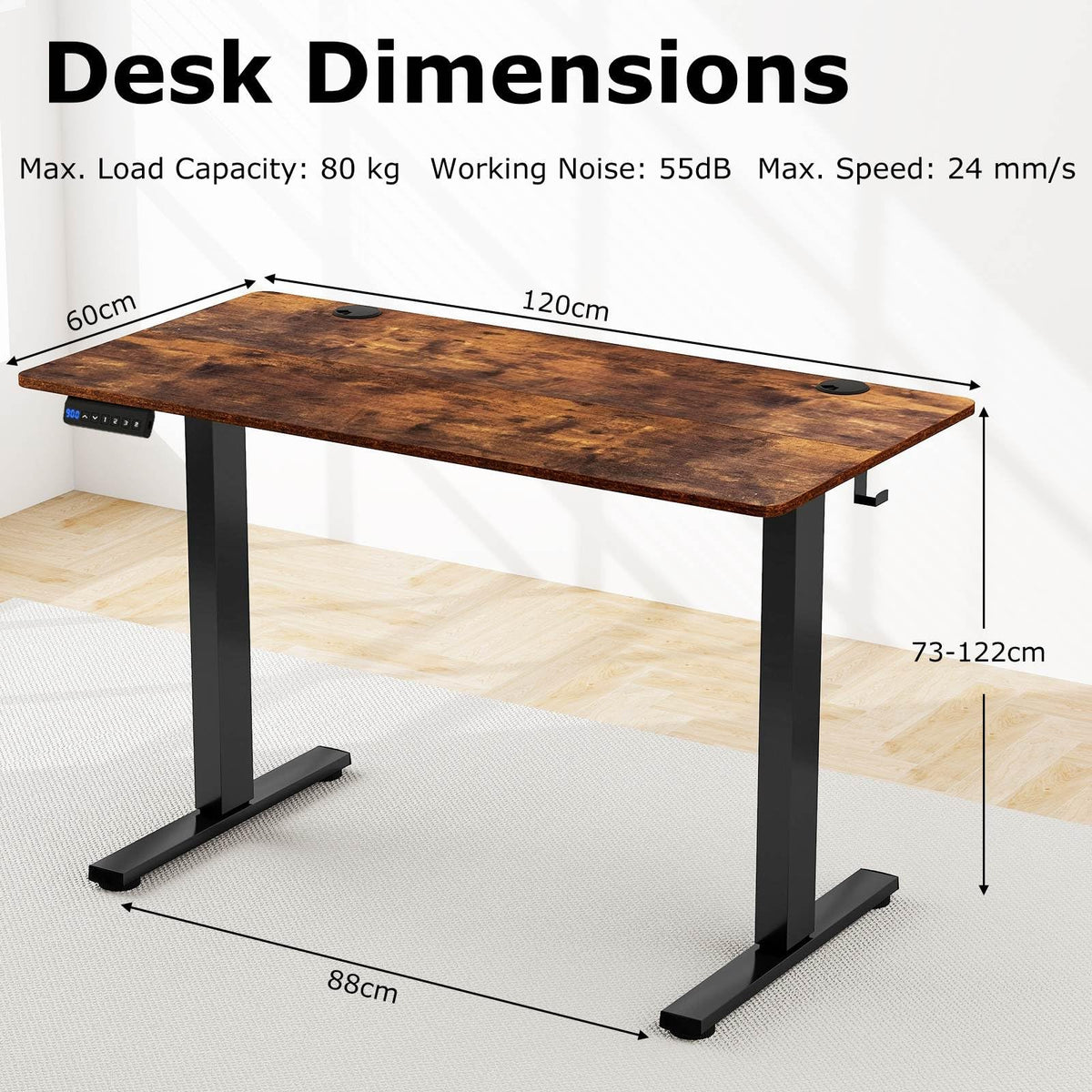 Electric Standing Desk with 3 Memory Height Settings and 2 Hanging Hook
