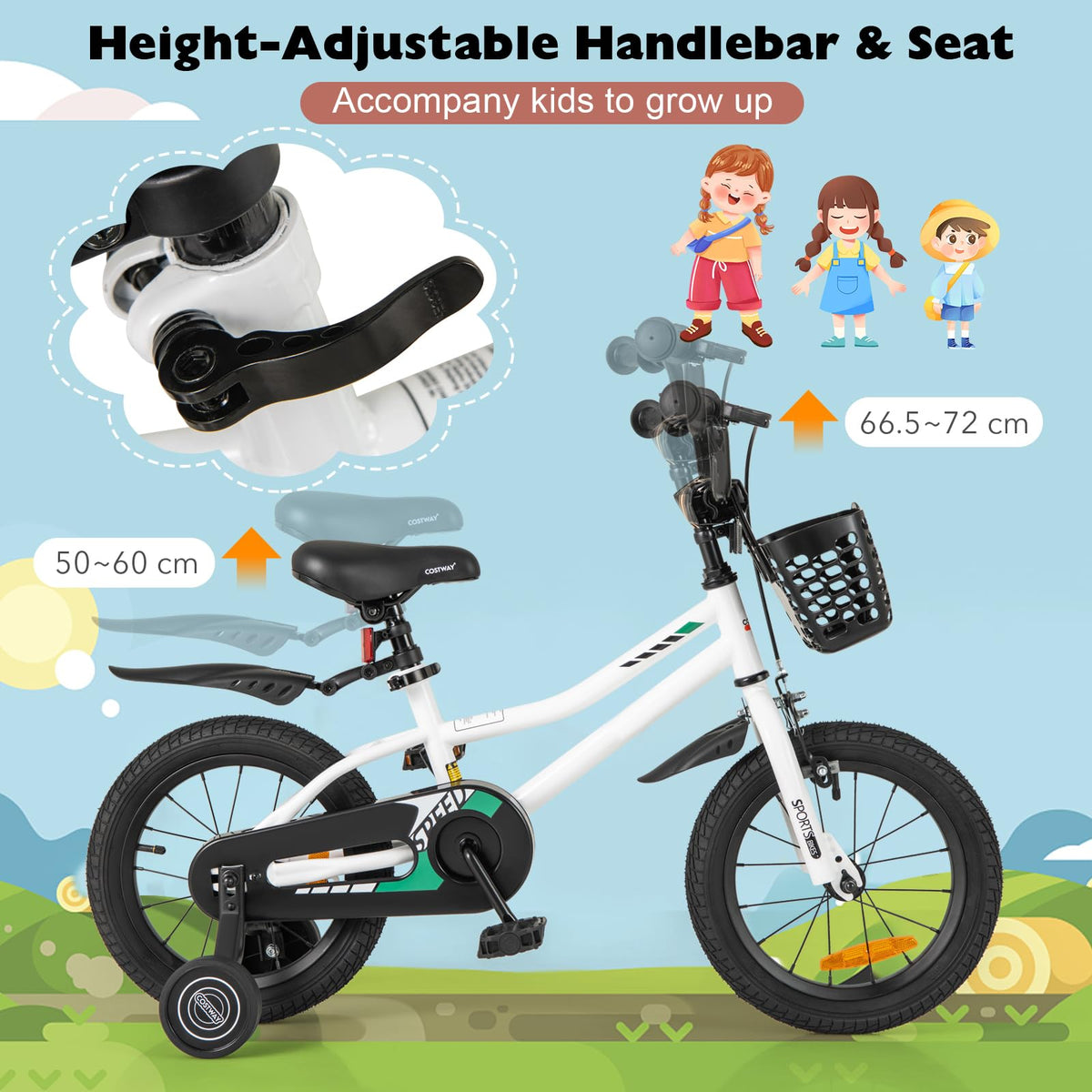 14 16 Inch Kids Bike, Toddler Bike with Training Wheels, Adjustable Seat & Handlebar