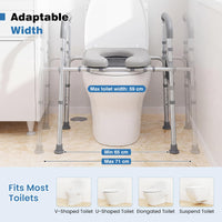 Raised Toilet Seat with Handles, Height & Width Adjustable Elevated Toilet Seat Riser