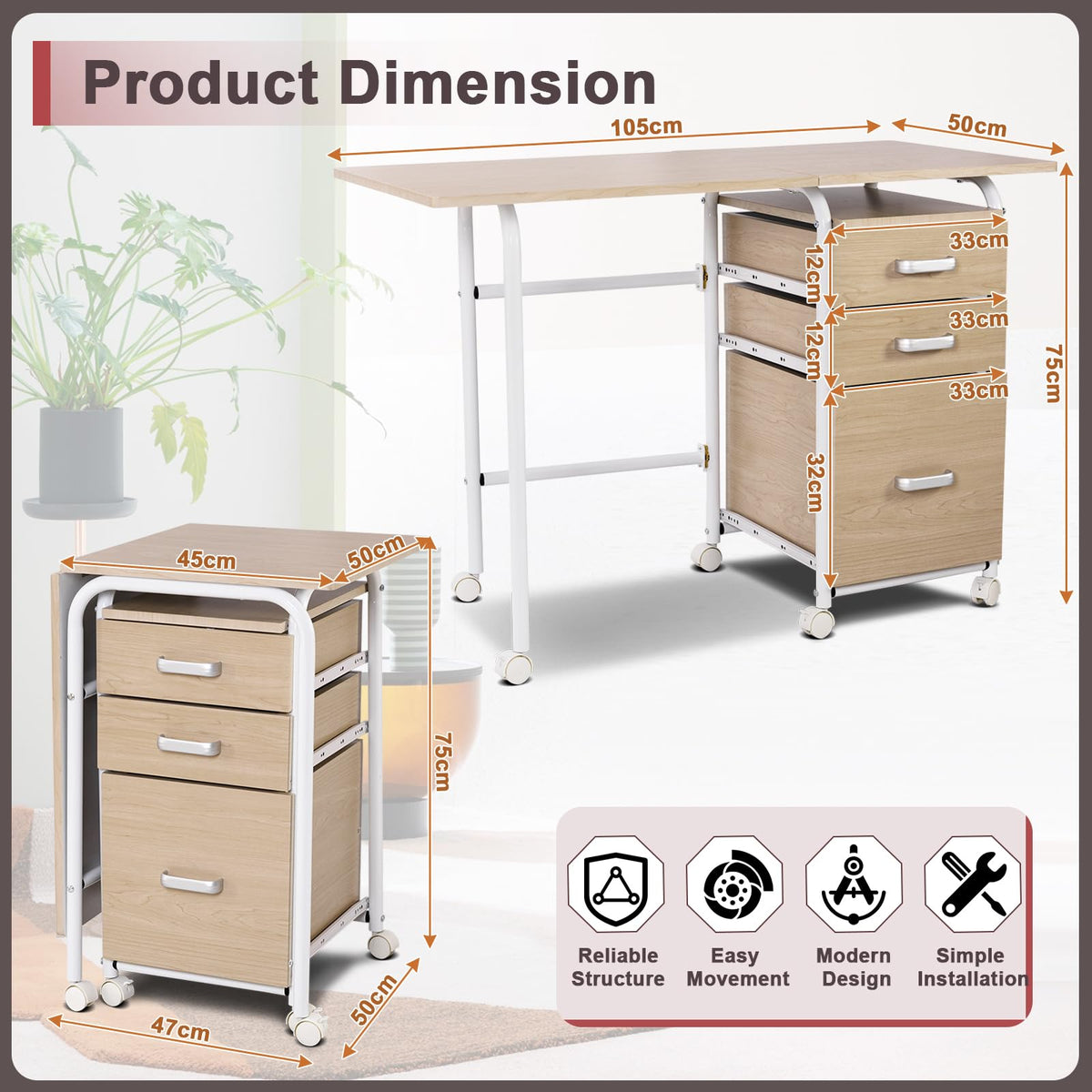 Giantex 2-in-1 Folding Computer Desk for Small Space