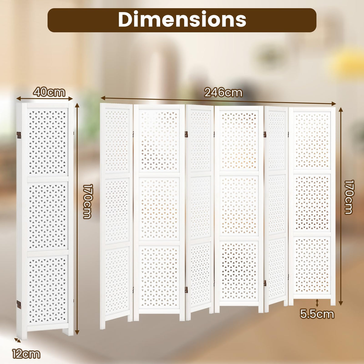 Giantex 4/6-Panel Folding Room Divider, 170CM Tall Carved Privacy Screen
