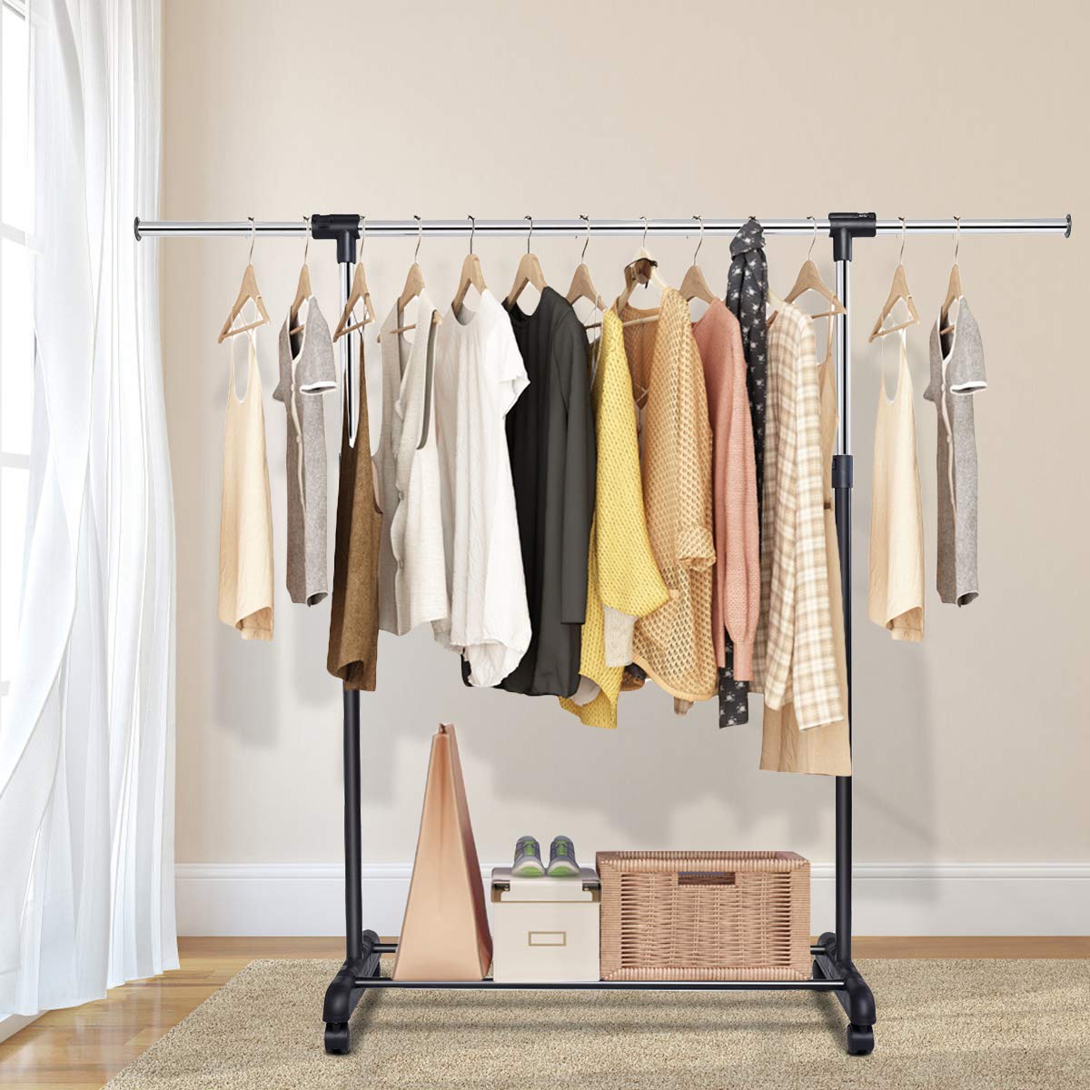 Clothes Garment Rack, Extendable & Adjustable Clothing Drying Rack