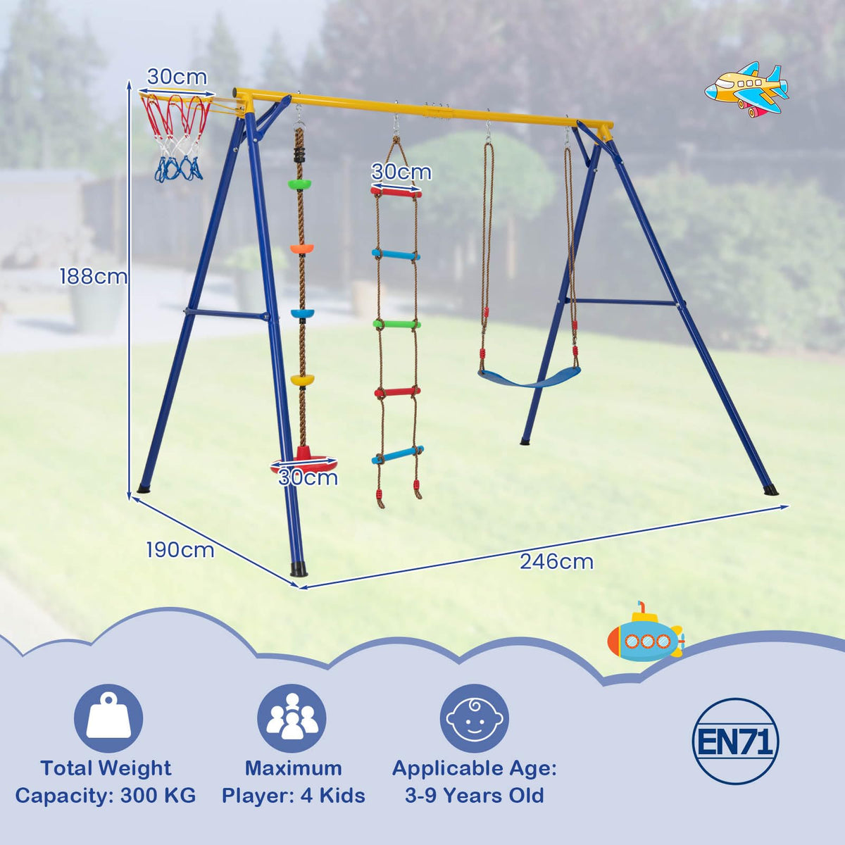 300 kg Heavy Duty Swing Set with Basketball Hoop for Kids