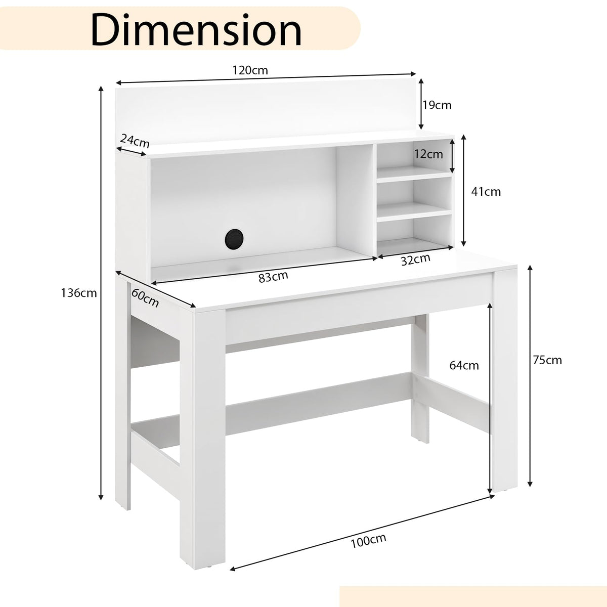 Giantex 120cm Computer Desk with Bookshelf, Home Office Writing Desk with Anti-Tipping Kits & Cable Management Hole