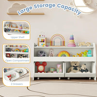 Kids Toy Storage Box, Children Wooden Bookcase with 2 Movable Drawers