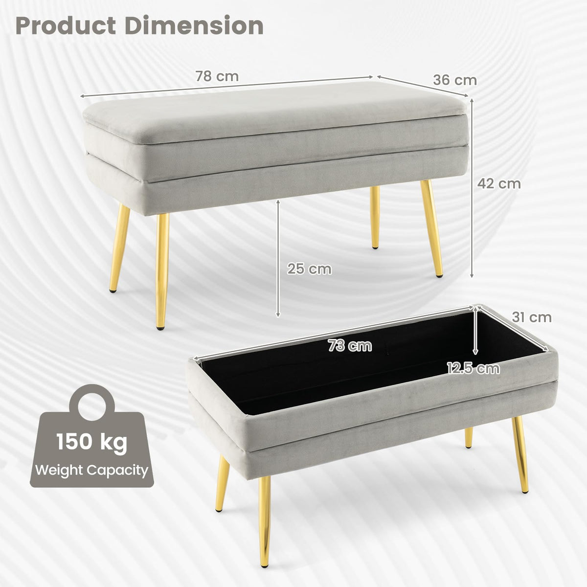 Giantex Velvet Upholstered Storage Bench, Bedroom Ottoman Bench Foot Stool with Removable Top