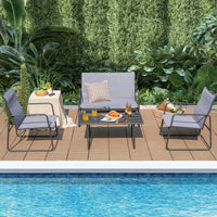 4 Piece Garden Patio Bistro Furniture Set with Loveseat, Coffee Table and 2 Chairs