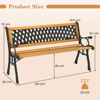 3-Person Outdoor Bench, Retro Park Bench w/Slatted Seat & Curved Armrests