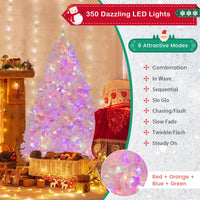 1.85m/2.1m Pink Snow Flocked Christmas Tree Artificial w/ 8 LED Lighting Modes