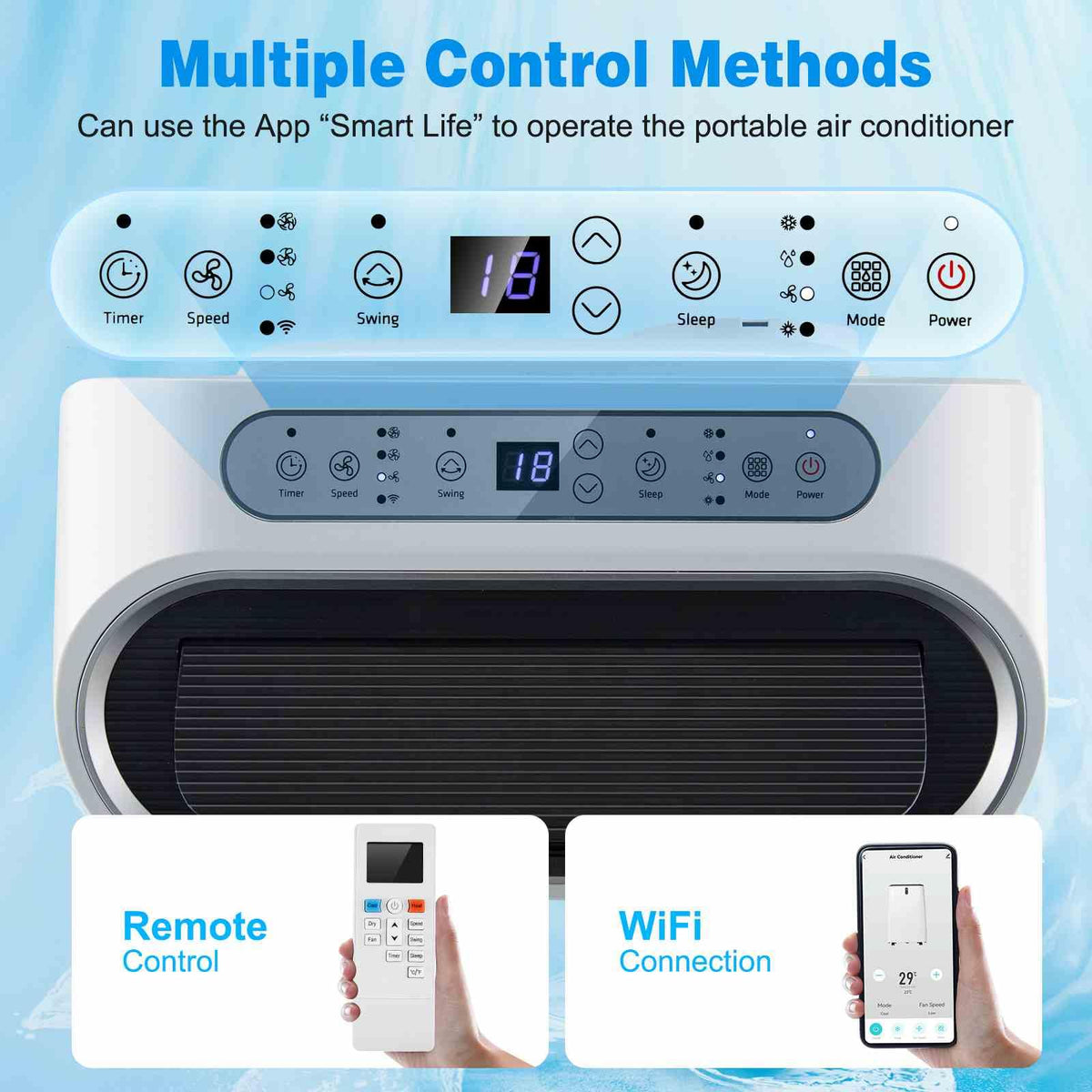 14000/16000 BTU 4-in-1 Portable Air Conditioner with Fan and Sleep Mode