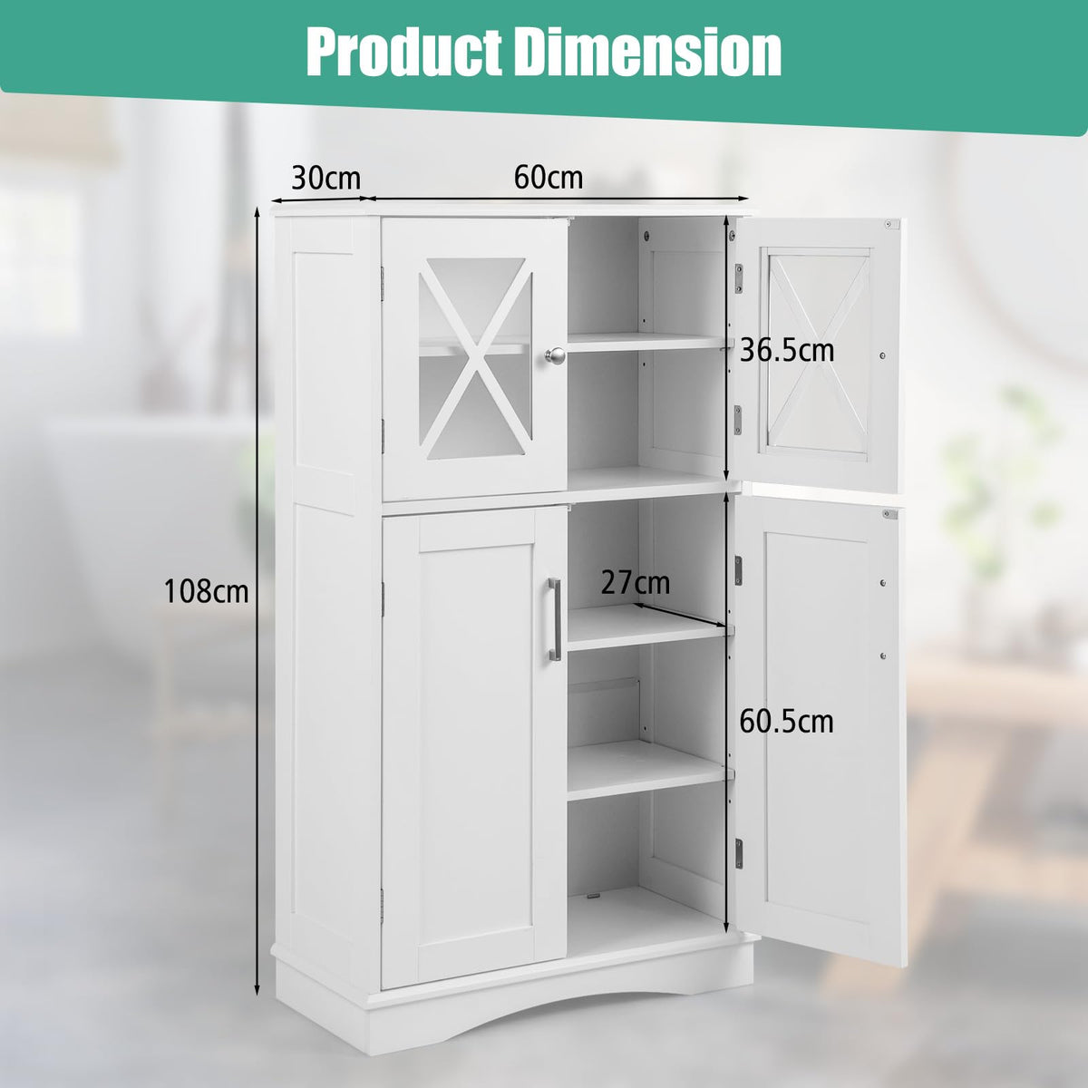 Bathroom Storage Cabinet Linen Storage Cabinet with Doors and Adjustable Shelves