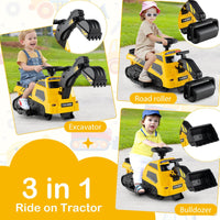 3-in-1 Kid Ride on Tractor w/Adjustable Arms, Electric Excavator Bulldozer Toy Road Roller