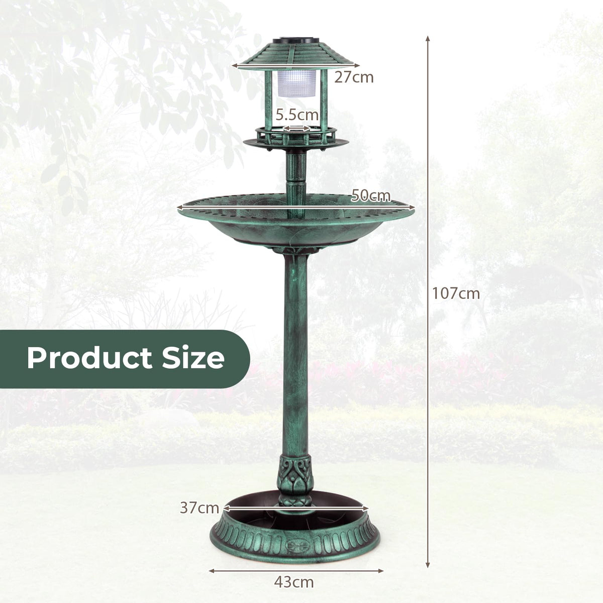 3-in-1 Outdoor Solar Lighted Bird Bath with Flower Planter Base