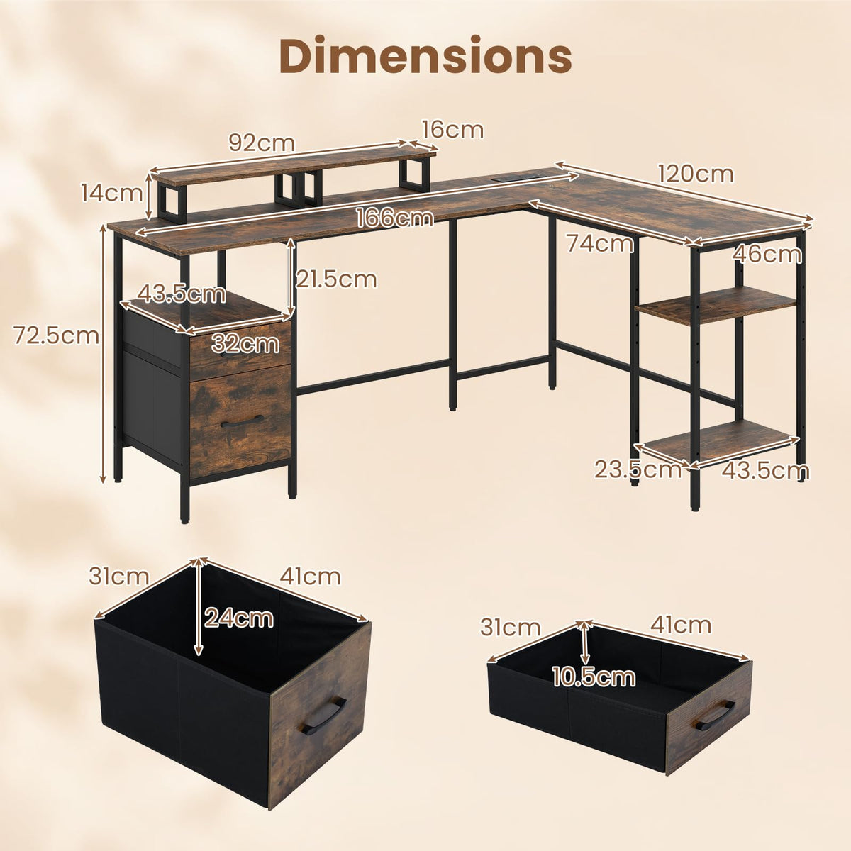 Giantex L-Shaped Desk with Power Outlets, Reversible Corner Desk