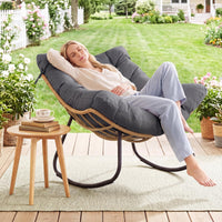 Outdoor Papasan Rocking Chair, Oversized PE Wicker Patio Egg Chair