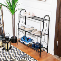 3-Tier Scrollwork Design Metal Plant Stand for Balcony Garden Yard