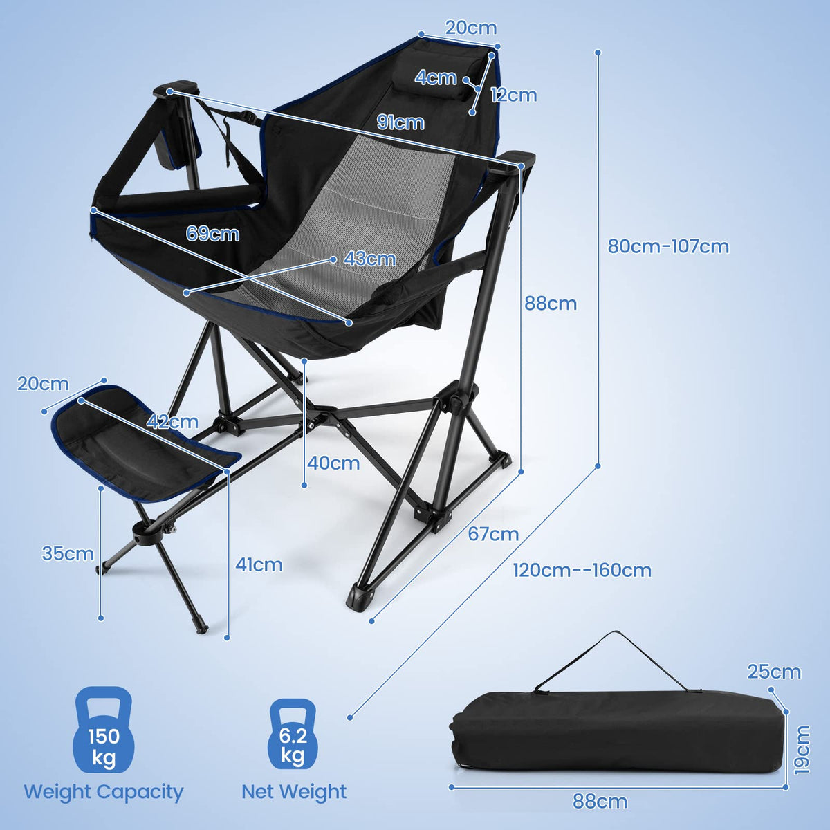 Hammock Camping Chair, Folding Camping Swinging Chair w/Retractable Footrest