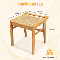 Giantex Bamboo Vanity Stool, Rattan Top Ottoman Footrest w/Anti-Slip Foot Pads