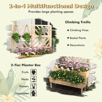 Giantex 2-Tier Raised Garden Bed w/Trellis, Wooden Elevated Planter Box w/Legs