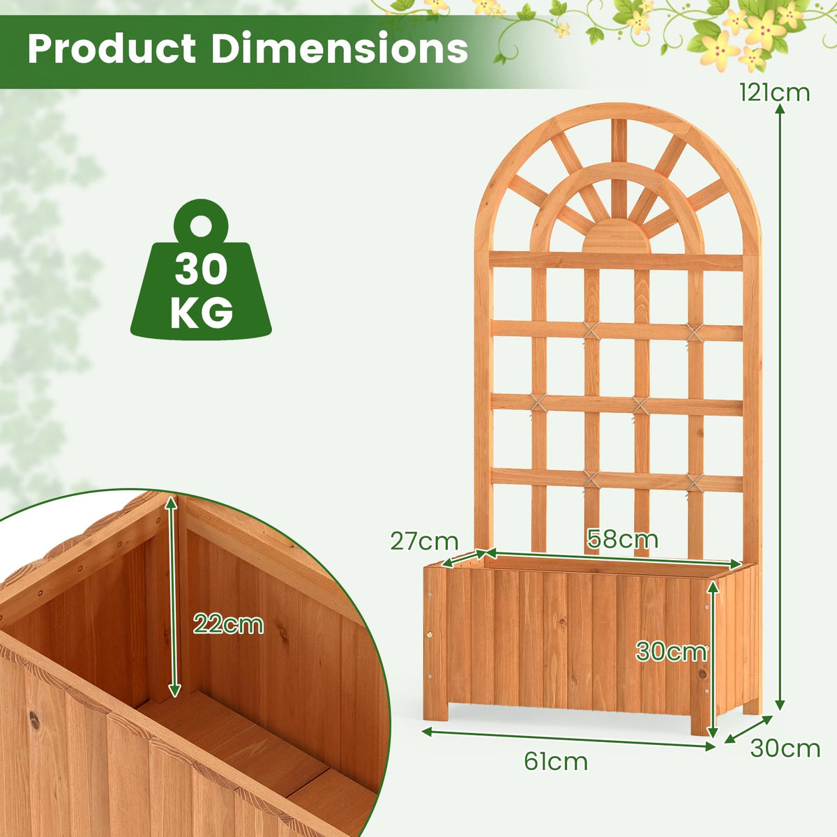 Wooden Raised Garden Bed with Trellis, 121/182 cm Outdoor Planter Box w/Privacy Screen