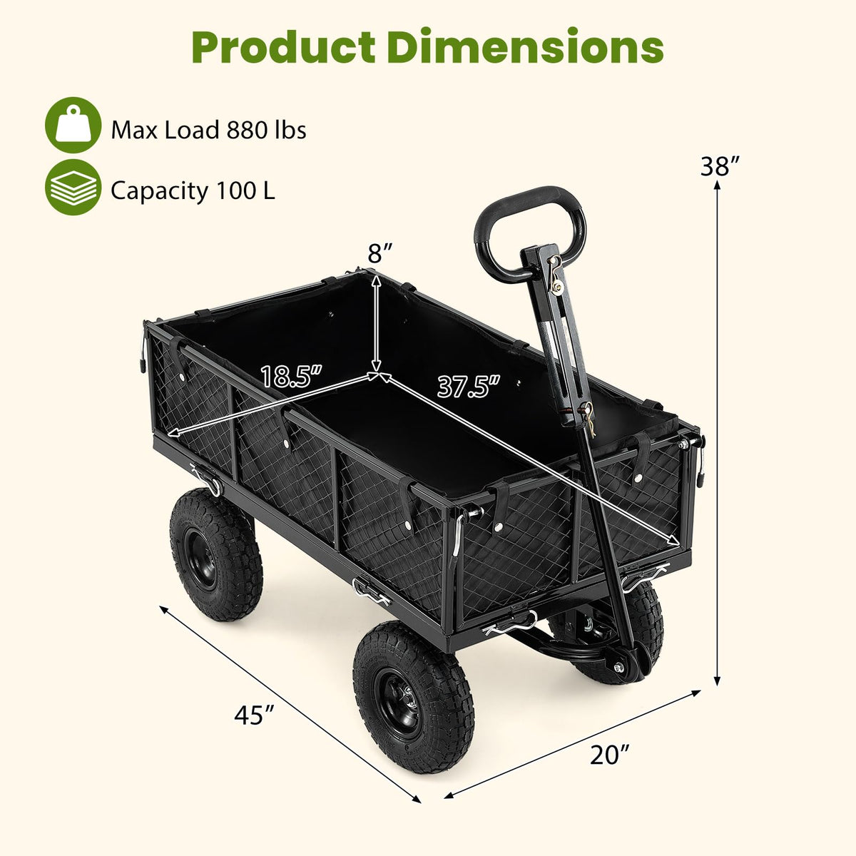400 KG Utility Wagon with 26 CM All-Terrain Tires and Rotating Handle