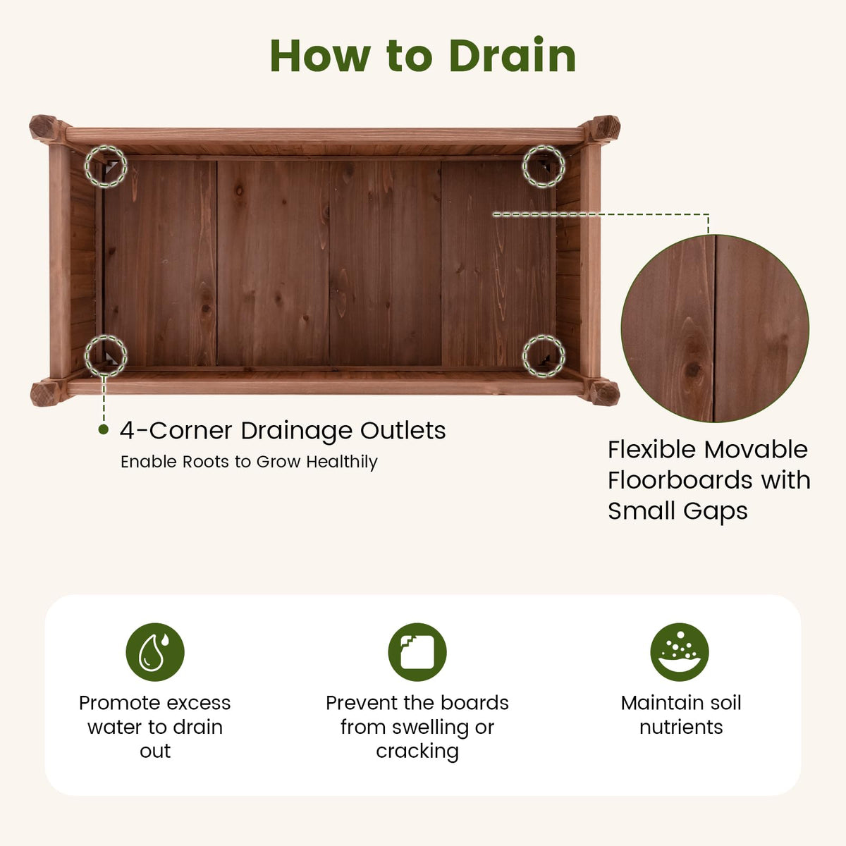 Wood Raised Garden Bed, 111 x 59 x 40 CM Rectangular Planter Box w/Drainage Holes for Growing Vegetables