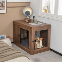 Furniture Dog Crate, Pet Crate End Table w/Cushion, Double Doors, Mesh, Indoor Use Dog Cage House