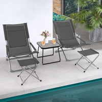 5 Piece Patio Sling Chair Set with Ottoman & Coffee Table for Garden