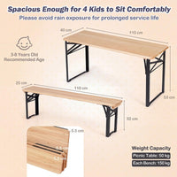 110 CM Folding Kids Picnic Table & Bench Set, No Assembly Wooden Toddler Table