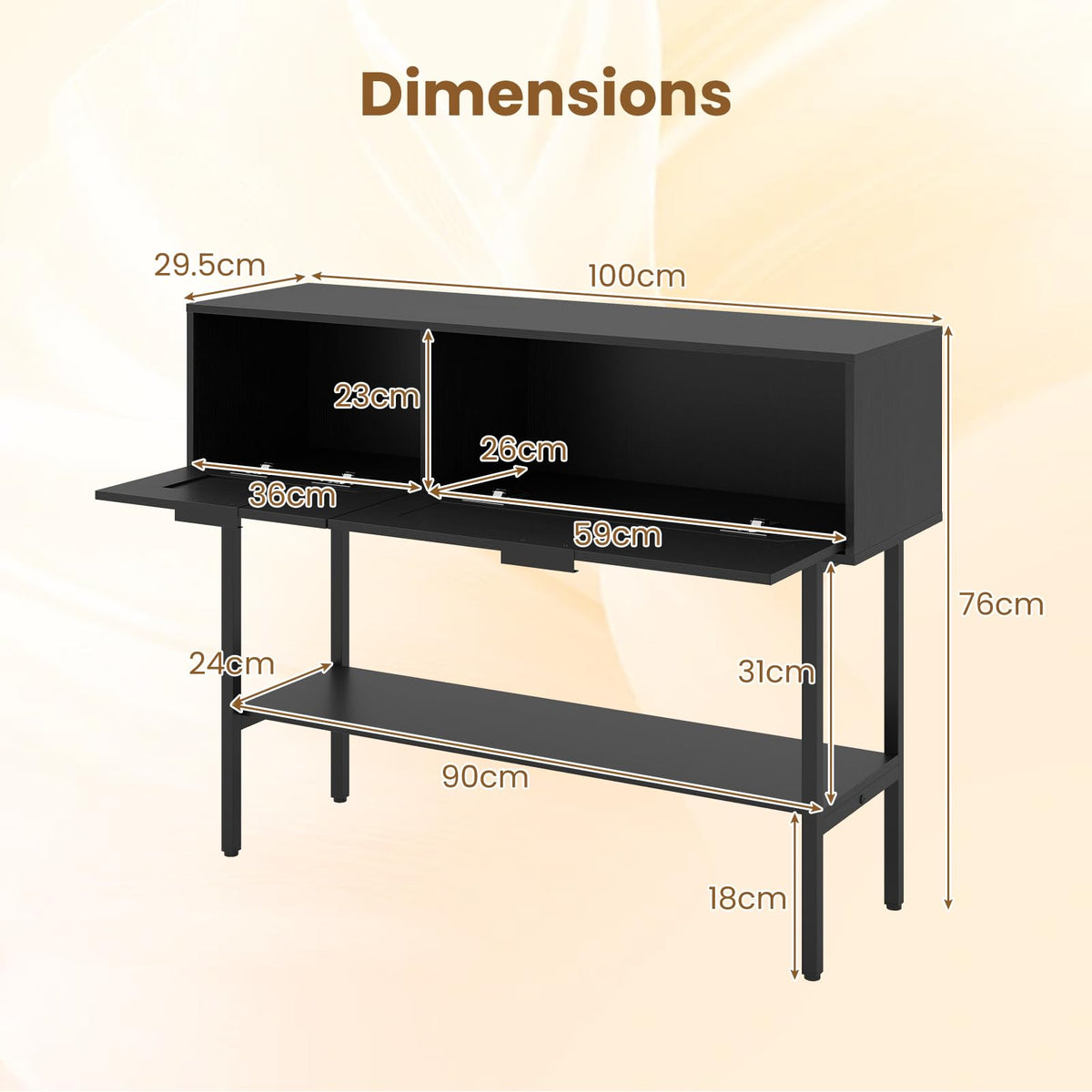 Rattan Console Table with Flip Doors and Open Storage Shelf