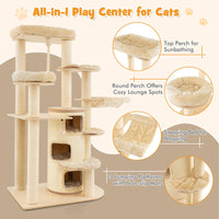 Multi-Level Cat Tree, Solid Wood Cat Tower with 3-Story Cat Condo 2 Perches