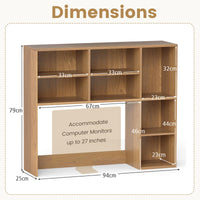 Desktop Bookshelf, Desk Hutch with 3 Adjustable Shelves & Open Compartment