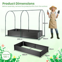 180x90x30cm Galvanized Raised Garden Bed with Greenhouse Cover
