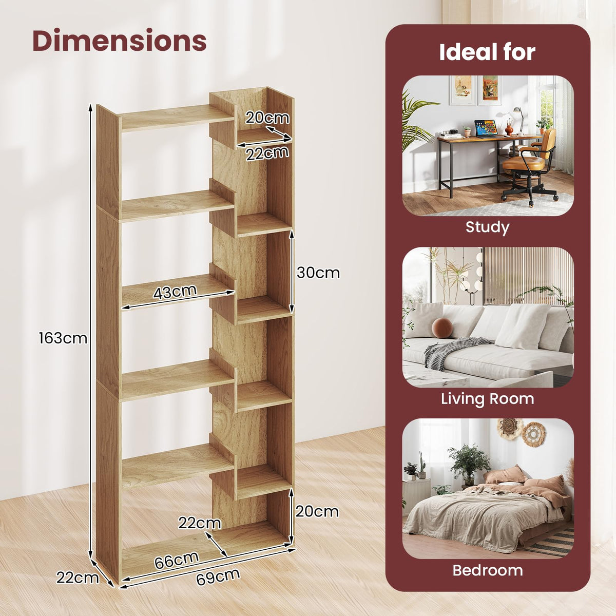 Giantex 6-Tier Bookshelf, Wooden Bookcase with 2 Anti-Tipping Kits