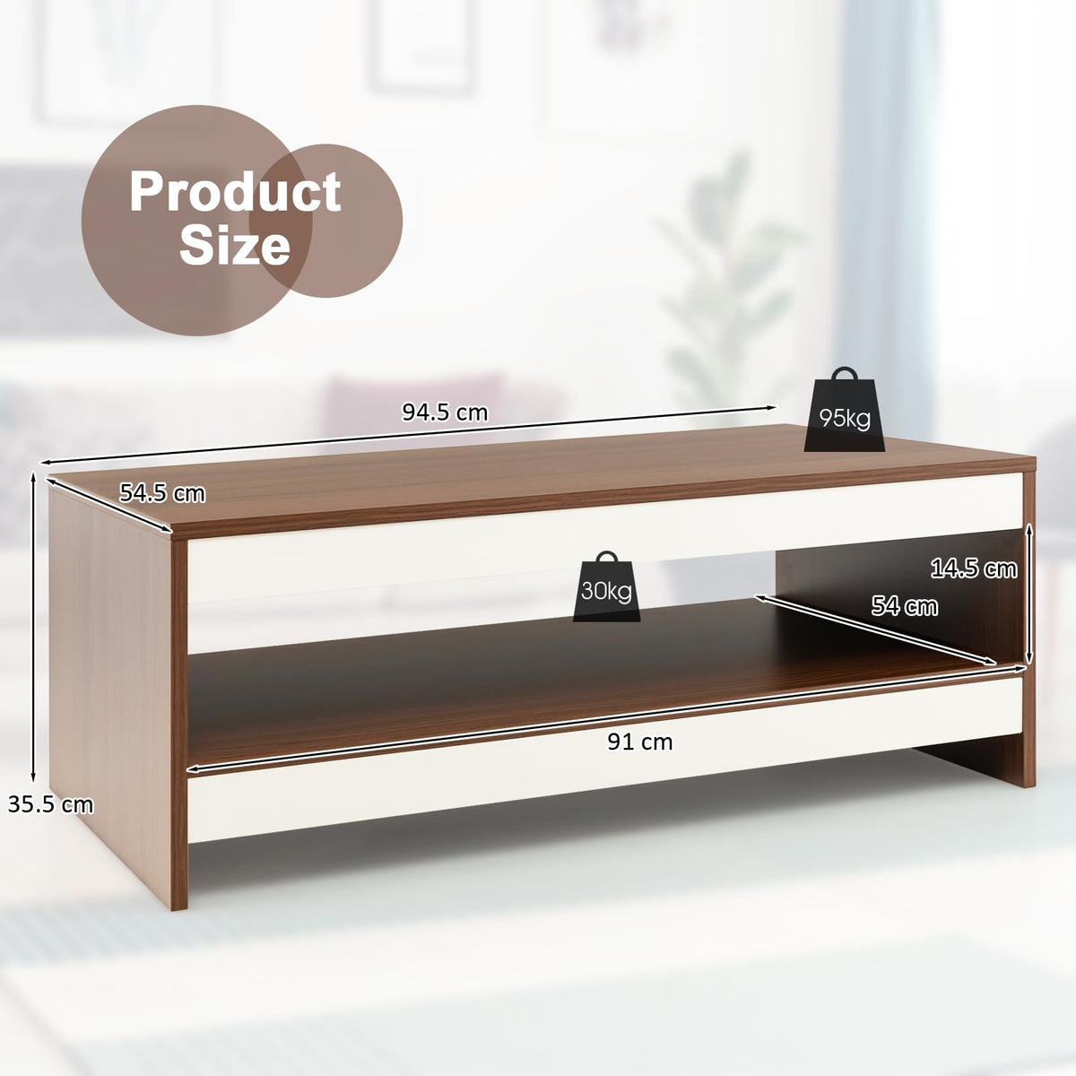 Giantex 94.5 cm Coffee Table, Two-Tier Coffee Table with Storage Shelf
