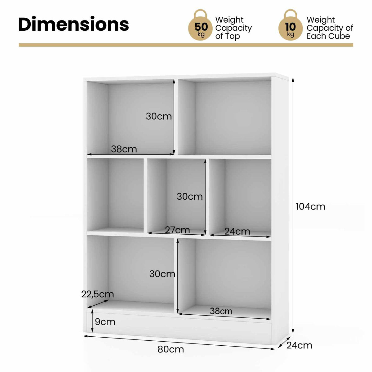 80cm 7-Cube Bookshelf 3-Tier Freestanding Storage Organizer Wood Display Shelf