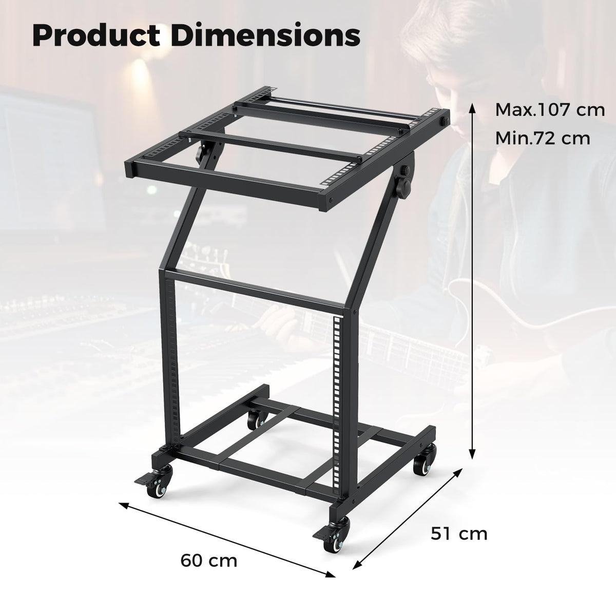 2 Layer Professional Audio Rack Mount with Lockable Wheels