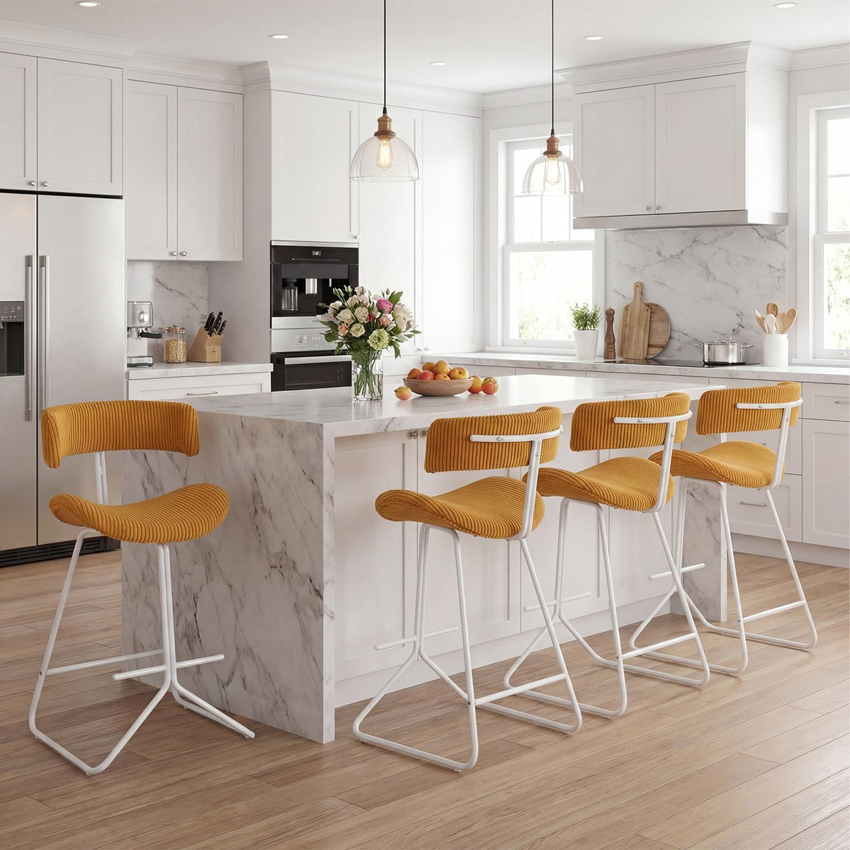 Giantex Counter Height Stools Set of 2, Fabric Upholstered Armless Barstools with Curved Back & Padded Seat
