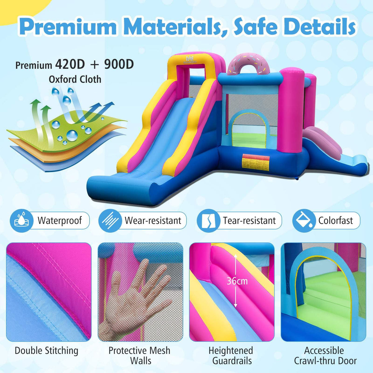 Inflatable Bounce House with Long Slides and Jumping Area