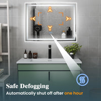 80 x 60 CM Rectangular LED Bathroom Mirror Wall-Mounted Mirror with 3-Color Dimmable Lights