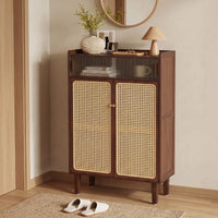Bamboo Shoe Cabinet with Woven Rattan Doors for Entryway