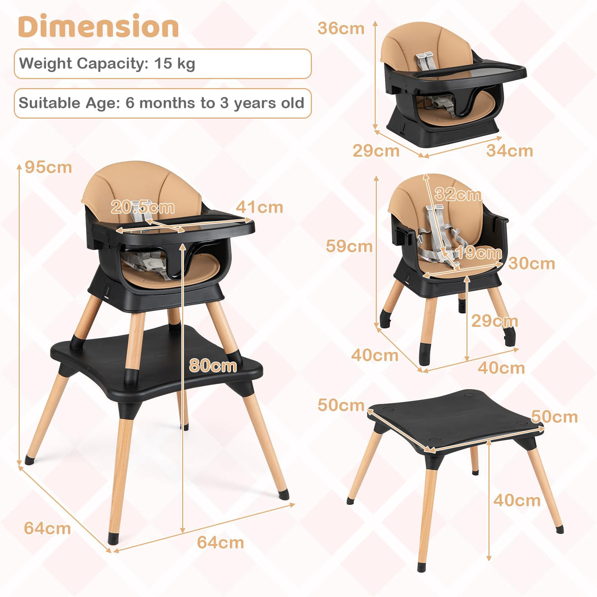 9-in-1 Convertible High Chair with Solid Wood Legs and Removable Dishwasher-Safe Tray