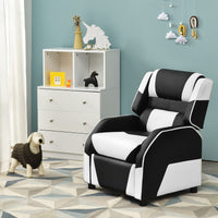 Kids Recliner Chair, Adjustable Recliner Sofa w/Footrest, Headrest & Lumbar Support, w/ Padded Seat, White & Black