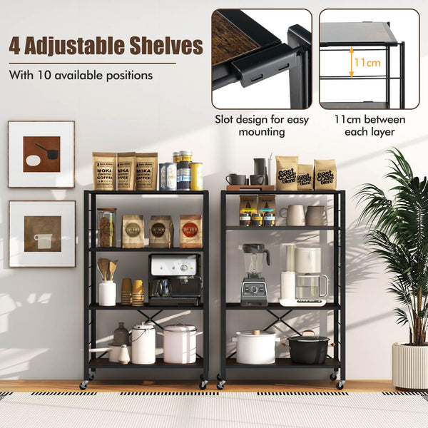 Giantex 3-Tier Foldable Shelving Unit, Heavy Duty Metal Shelves with Detachable Wheels