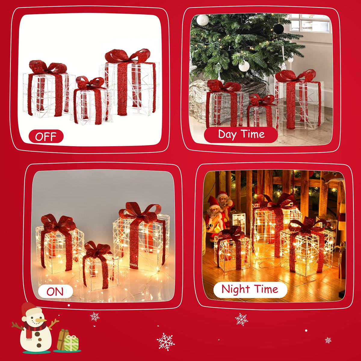 Set of 3 Christmas Lighted Gift Boxes Suitable for Indoor and Outdoor