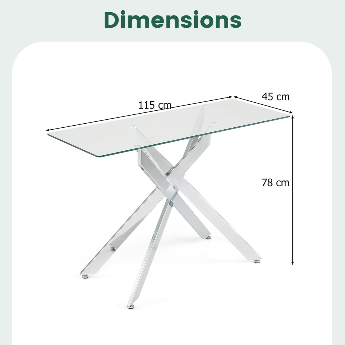Modern Entryway Table with Clear Tempered Glass Top for Entrance and Living room