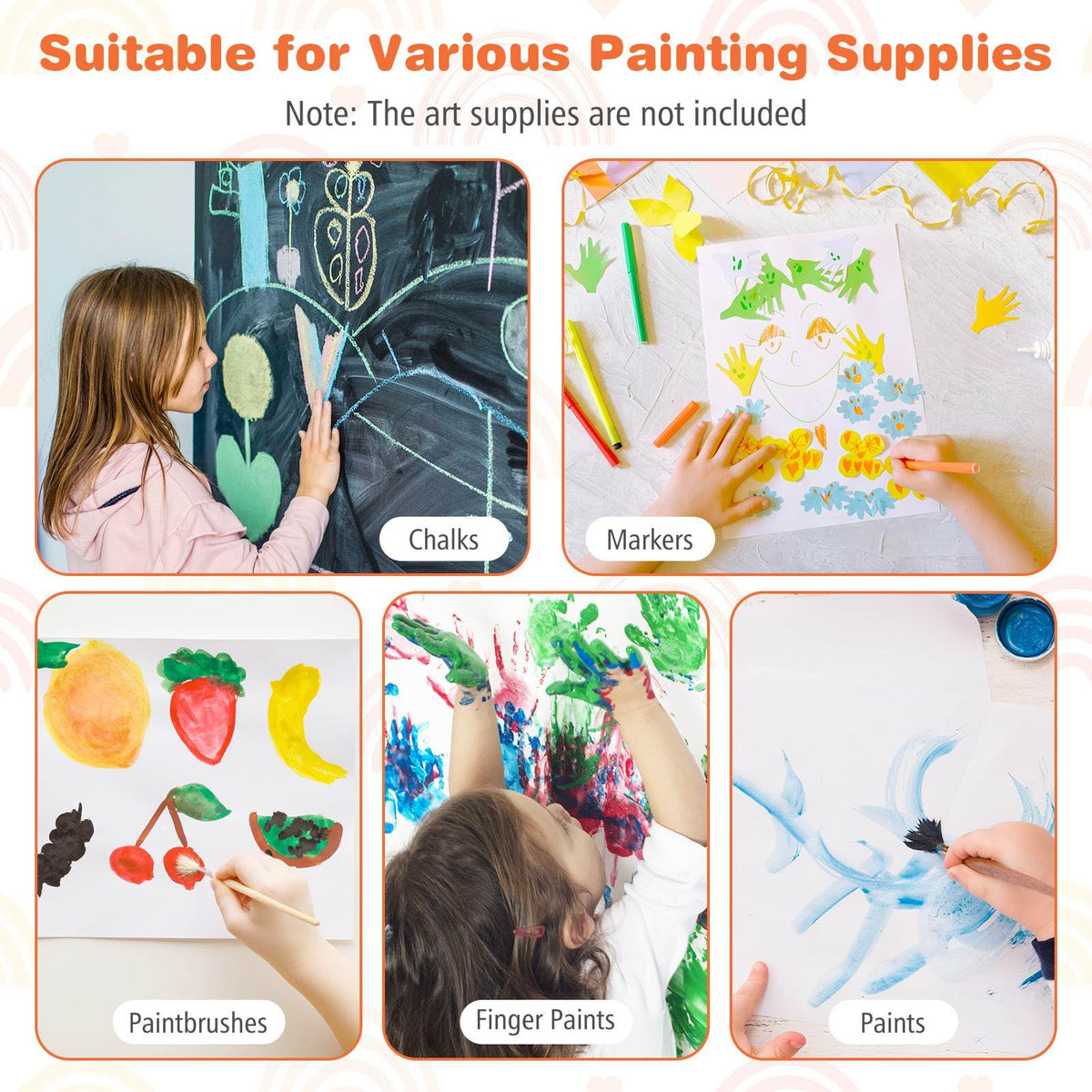 3-in-1 Kids Standing Double-sided Easel with Magnetic Chalkboard and Whiteboard