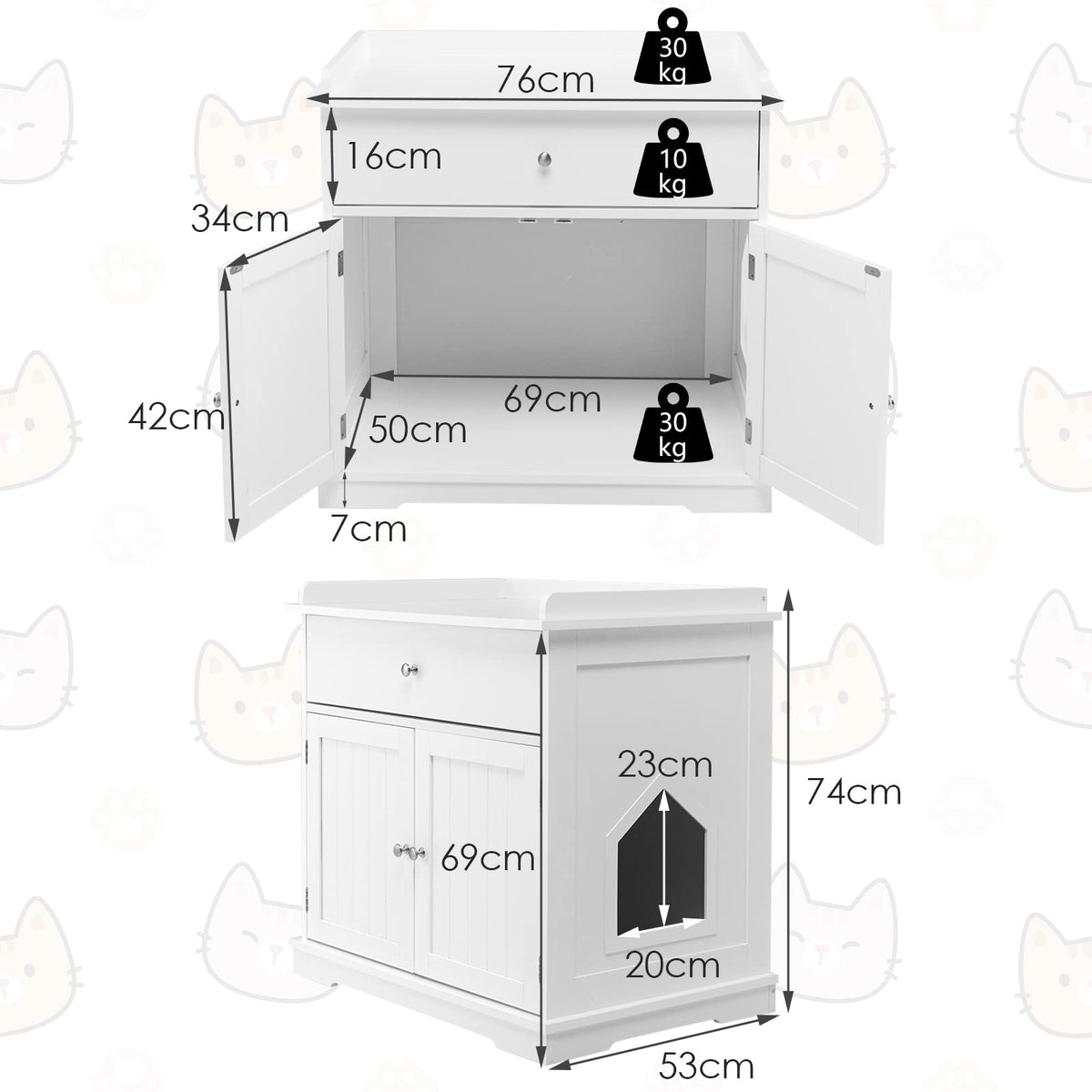 Cat Litter Box Enclosure, Hidden Cat Washroom Furniture W/Drawer & 2 Doors