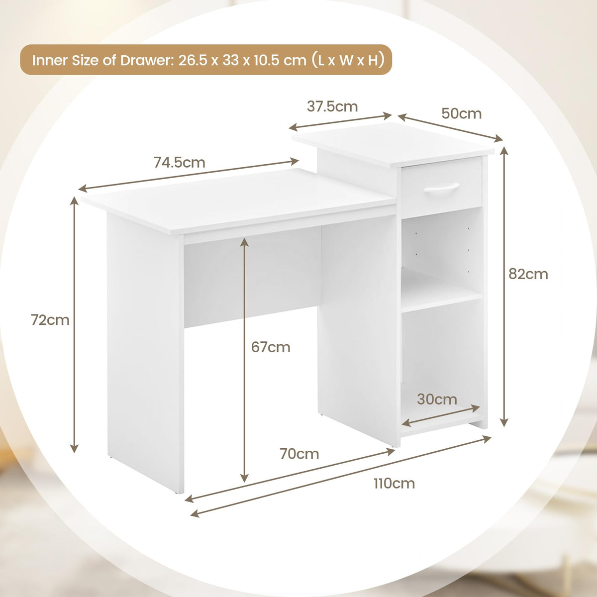 Giantex Computer Desk with Drawer, Modern Laptop PC Desk with Adjustable Shelf & Cable Hole